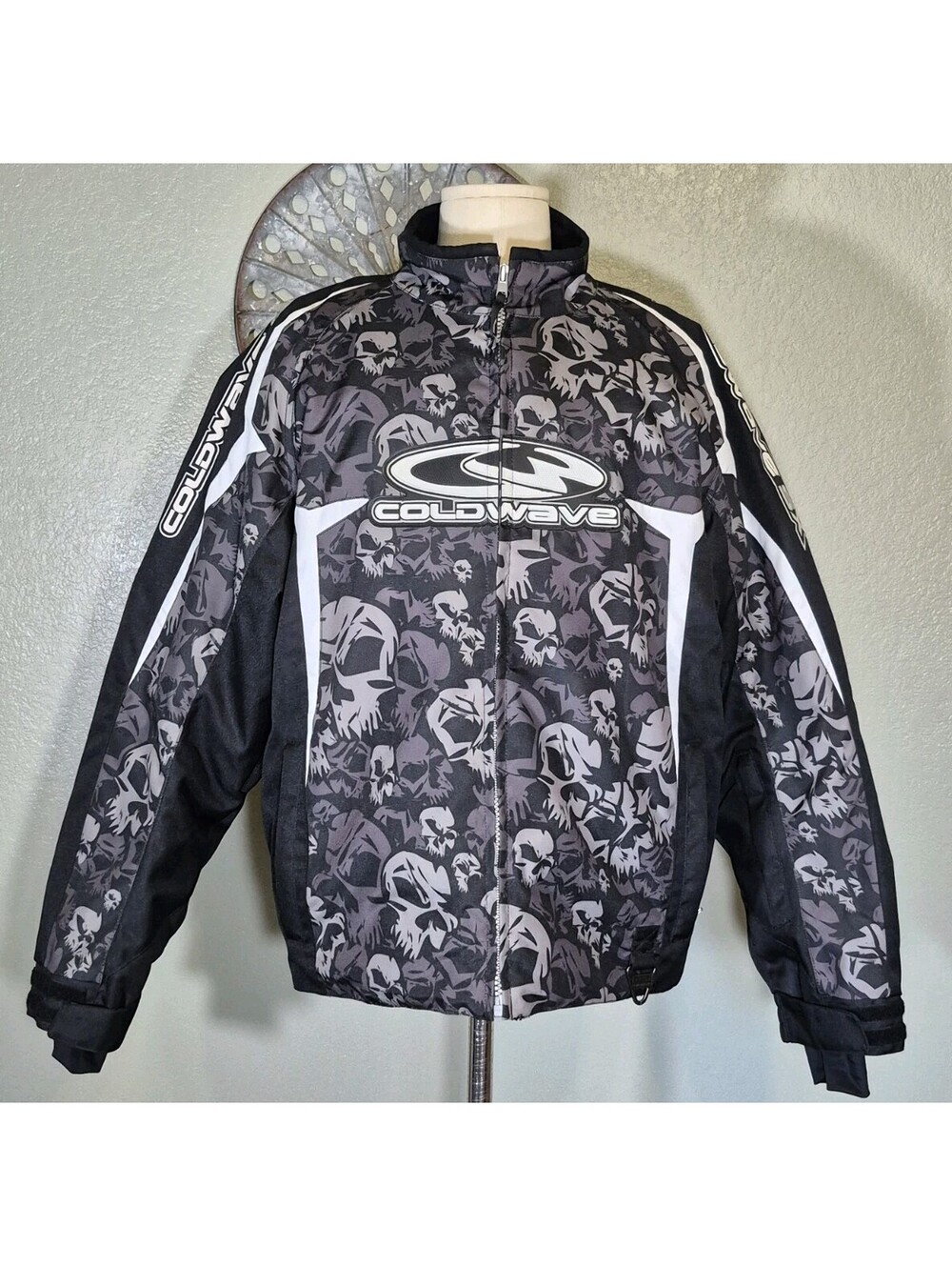 Coldwave SX Moto Padded Power Skin Jacket Black Skulls Sz Large With Liner